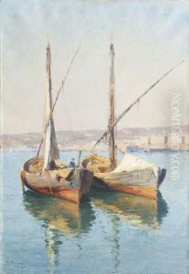 Barques Devant Le Port D'alger by Marius Reynaud