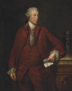 Portrait Of A Gentleman, 
Three-quarter-length, In A Red Coat And Waistcoat, Holding A Letter In 
His Left Hand