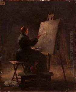 Artiste Devant Son Chevalet by Theodule Augustine Ribot