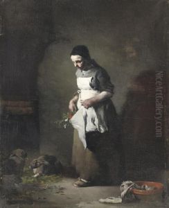 Feeding The Rabbits by Theodule Augustine Ribot