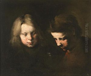 A Study Of The Heads Of Two Children by Theodule Augustine Ribot