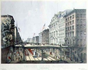 Proposed Arcade Railway, under Broadway, view near Wall Street, pub. by Ferd. Mayer and Sons, New York, 1869