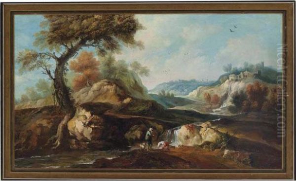 A Rocky Italianate Landscape With Hunters By A Stream - view 1
