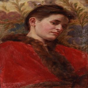 Portrait Of A Young Woman In A Coat Studded Jacket by Henry Webster Rice