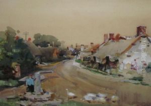 Figure With Geese In A Street by Frank Richards