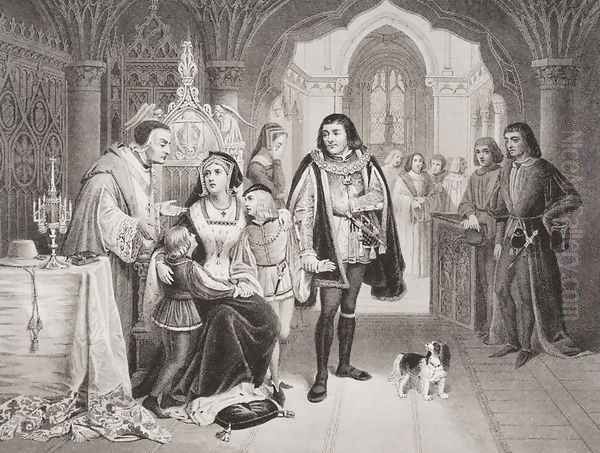 The sons of Edward IV parted from their mother by Richard Duke of Gloucester, 16th June 1483, from Illustrations of English and Scottish History Volume I - view 1
