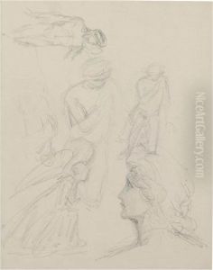 A Sheet Of Studies Including A Head Study Of Samuel Palmer, An Angel, And Other Figures