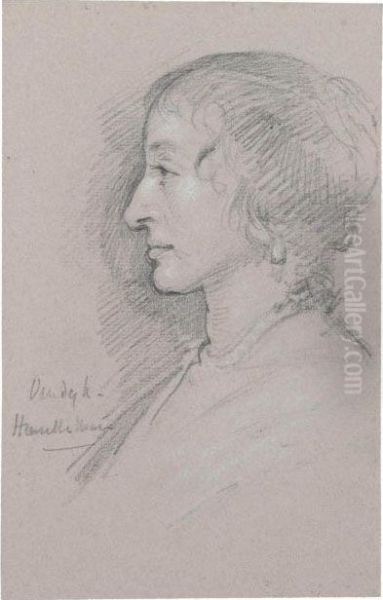 Portrait Study Of Queen Henrietta Maria (1609-1669), After Van Dyck - view 1