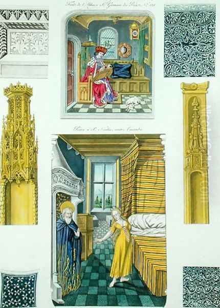 Interior decoration of houses represented in manuscripts of the 15th century, from Monuments Francais, printed by Amedee Peree, 1839 - view 1