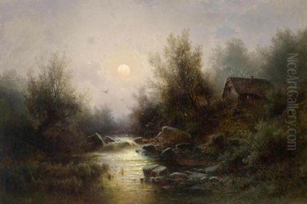 "river Landscape - Moonlit Night Near Brixen - view 1