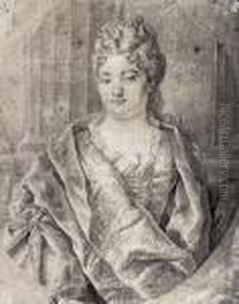 Portrait De Femme De Qualite En Buste Dans Un Grand Manteau Brode - view 1