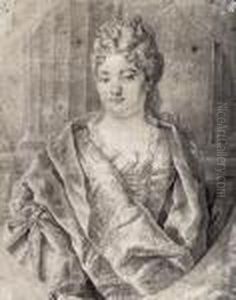Portrait De Femme De Qualite En Buste Dans Un Grand Manteau Brode by Hyacinthe Rigaud