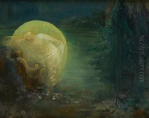 Scene Symboliste Au Clair De Lune by Lucien Rion