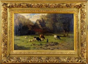 Vaches Dans Les Pres by Louis Marie Dominique Romain Robbe