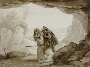 Young Couple With Child Before A Cave by Louis-Leopold Robert