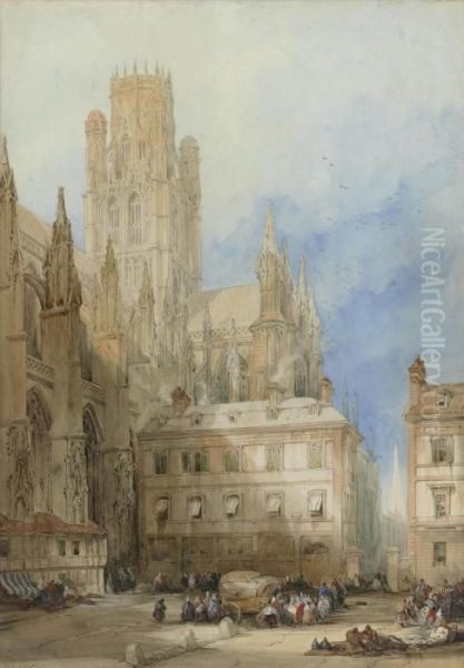 A Street In Rouen, The Church Of St Ouen - view 1