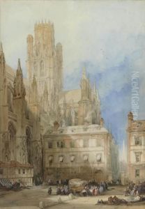 A Street In Rouen, The Church Of St Ouen by David Roberts