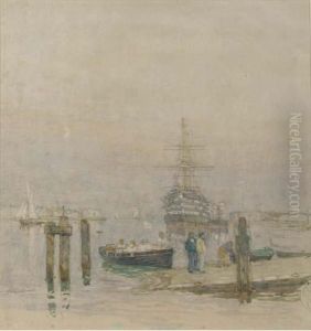 H.m.s. Victory Lying At Her Permanent Mooring In Portsmouth Harbour by Henry Robertson