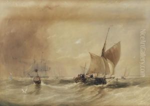 Fishing Boats Running To Harbour by Thomas Sewell Robins