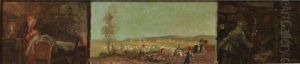 Trittico: Interno Contadino, Veduta Di Paesaggio, Trincea by Leonardo Roda