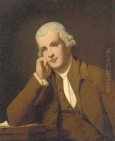 Portrait of Jedidiah Strutt (1726-1797), half-length, in a brown coat and waistcoat, resting his elbow on a manuscript - view 1