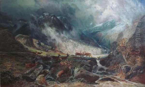 Rutting Stags In A Highland Landscape - view 1