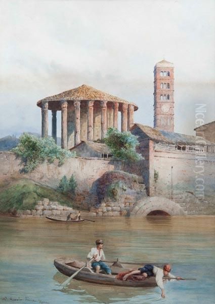 Veduta Del Tempio Di Ercole Vincitore Dal Tevere Presso La Cloaca Massima Con Pescatori - view 1