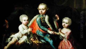 Three Children Seated on a Sofa, said to be members of the Esterhazy Family, 1771 by Johann Georg Weikert