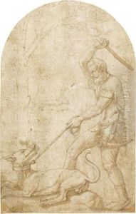 A Huntsman Beating His Dog
