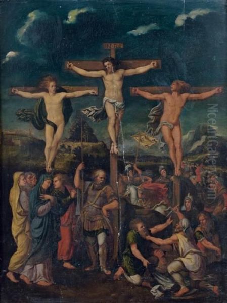 La Crucifixion Du Christ Entre Les Deux Larrons
Panneau De Noyer, Une Planche, Renforce - view 1