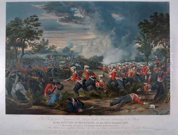 The 31st Regiment, Sir Harry Smiths Division advancing to the charge at the Battle of Moodkee 18th December 1845, published by Rudolph Ackermann, 18th June 1848 - view 1