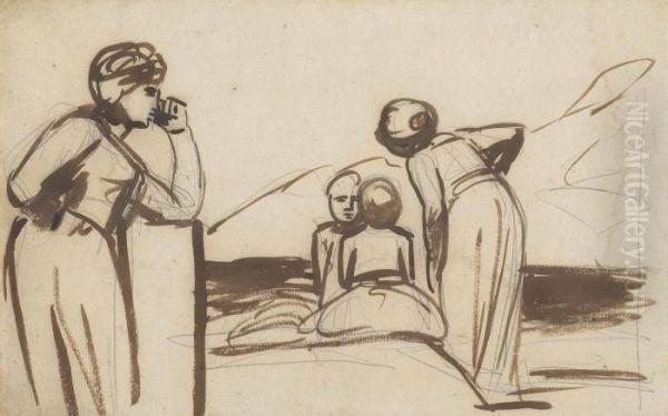 Study Of Women And Children In An Interior - view 1