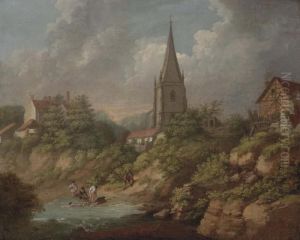 A View Of Monmouth With The Church Of St Mary's, Bathers In The Foreground