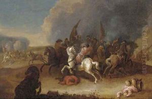 A cavalry skirmish 2 by Philips Wouwerman