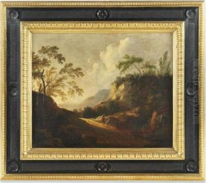 A Mountainous Landscape With Travellers On A Track