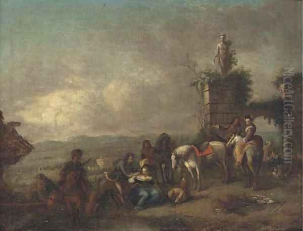 A hunting party at rest in a landscape - view 1