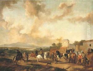 A riding school in an Italianate landscape