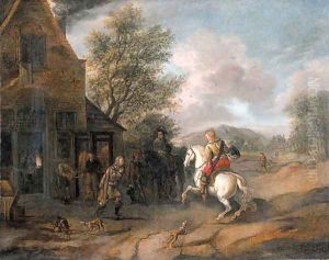 Travellers at the blacksmith's by Philips Wouwerman