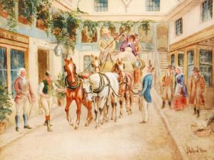 A Stage Coach And Figures Outside A Tavern by Joseph Halford Ross