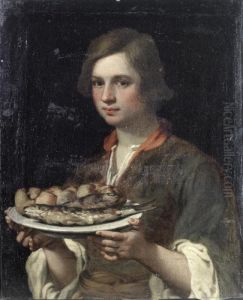 A Young Boy Holding A Tray Of Fish A Young Boy Holding A Tray Of Fish