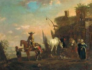 A landscape with travellers resting at an inn A landscape with travellers resting at an inn