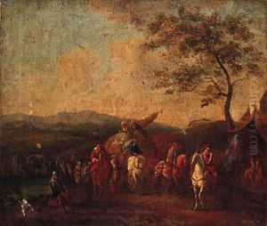 Figures resting by a Military Encampment by Philips Wouwerman