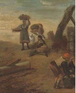 Fishermen on the beach by Philips Wouwerman