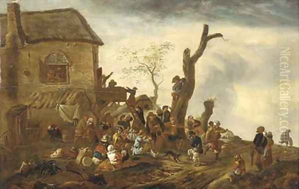 Peasants making merry by a cottage - view 1