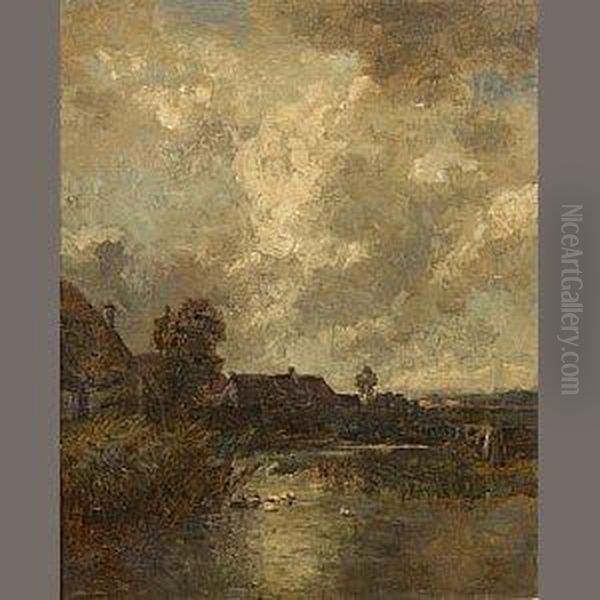 Cottages By A Pond Under Cloudy Skies - view 1