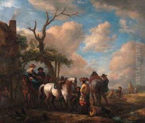 Travellers halting by a forge