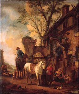 Travellers resting before an inn by Philips Wouwerman