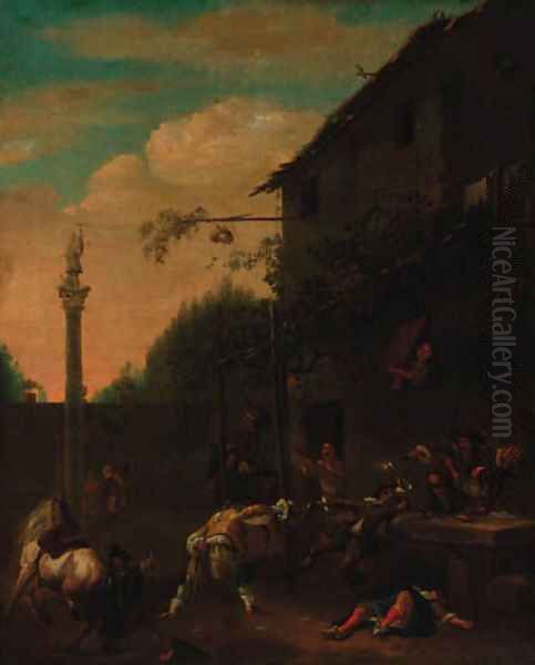 A street fight outide a tavern - view 1