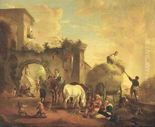 A village scene with a hay cart - view 1