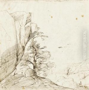 Study Of Trees In A Mountainous Landscape by Theodore Rousseau